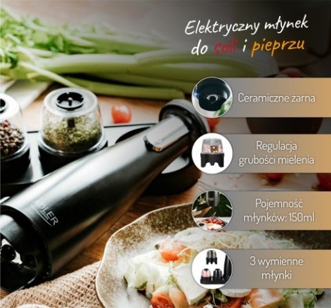 AD 4449 black Młynek do przypraw, soli i pieprzu - zestaw 3 młynków - usb