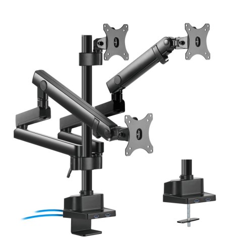 Uchwyt / wieszak biurkowy na 3 monitory LCD Maclean, VESA 75x75 oraz 100x100, 2x USB 3.0, 17-27", 3x7kg, MC-811