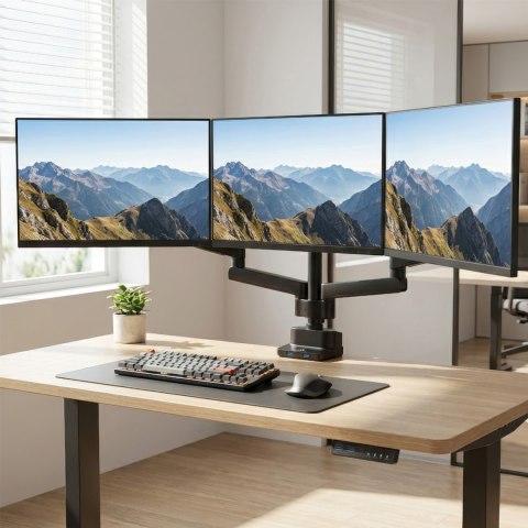 Uchwyt / wieszak biurkowy na 3 monitory LCD Maclean, VESA 75x75 oraz 100x100, 2x USB 3.0, 17-27", 3x7kg, MC-811