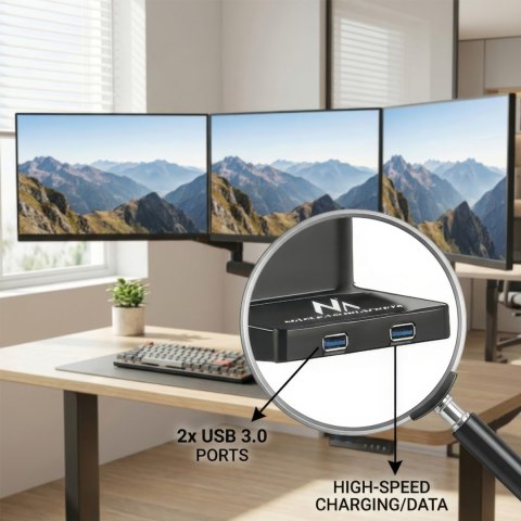 Uchwyt / wieszak biurkowy na 3 monitory LCD Maclean, VESA 75x75 oraz 100x100, 2x USB 3.0, 17-27", 3x7kg, MC-811