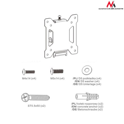 Uchwyt / wieszak do TV Maclean, max VESA 100x100, 13-27", 20kg, czarny, MC-596
