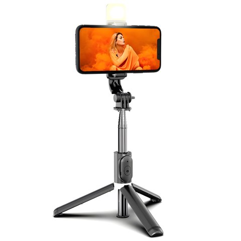 Selfie stick statyw kijek do telefonu z pilotem + lampa led bluetooth tripod - er994