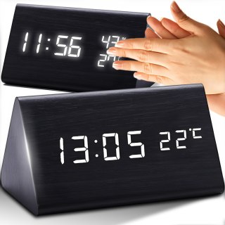 Zegar budzik elektroniczny cyforwy stojący temperatura higrometr czarny