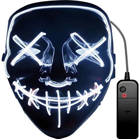 (aleja3) maska led świecąca ledowa halloween impreza purge - biała e328-4
