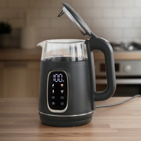 AD 1305 GS grey silver Czajnik elektryczny szklany regulacją temperatury 1,7l | led | 40100°c |