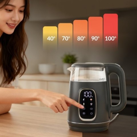 AD 1305 GS grey silver Czajnik elektryczny szklany regulacją temperatury 1,7l | led | 40100°c |
