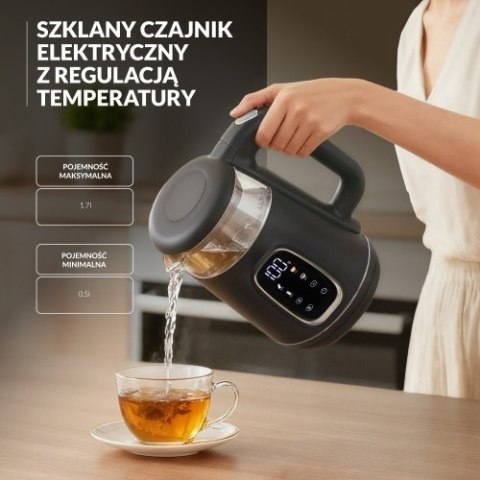 AD 1305 GS grey silver Czajnik elektryczny szklany regulacją temperatury 1,7l | led | 40100°c |