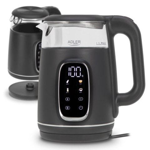 AD 1305 GS grey silver Czajnik elektryczny szklany regulacją temperatury 1,7l | led | 40100°c |