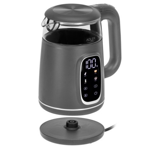 AD 1305 GS grey silver Czajnik elektryczny szklany regulacją temperatury 1,7l | led | 40100°c |