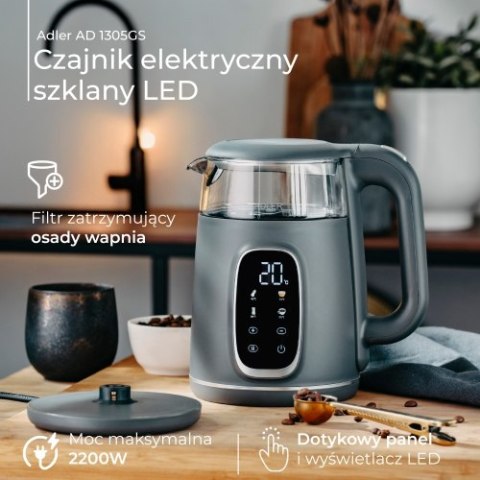 AD 1305 GS grey silver Czajnik elektryczny szklany regulacją temperatury 1,7l | led | 40100°c |