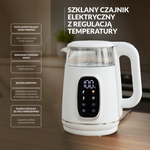 AD 1305 WS white silver Czajnik elektryczny szklany regulacją temperatury 1,7l | led | 40100°c |