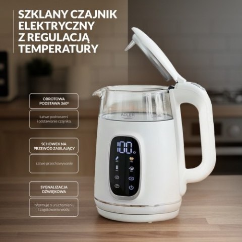 AD 1305 WS white silver Czajnik elektryczny szklany regulacją temperatury 1,7l | led | 40100°c |