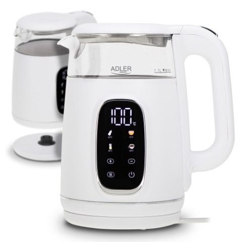 AD 1305 WS white silver Czajnik elektryczny szklany regulacją temperatury 1,7l | led | 40100°c |