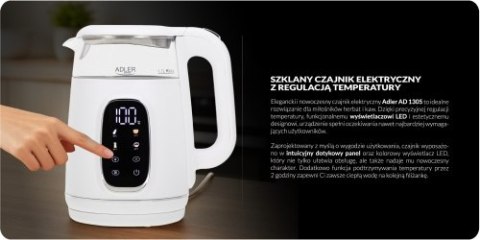 AD 1305 WS white silver Czajnik elektryczny szklany regulacją temperatury 1,7l | led | 40100°c |