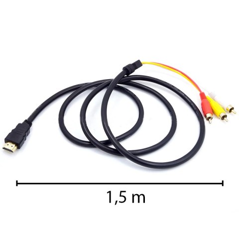Kabel kabel adapter przejściówka przewód 3x rca cinch hdmi 2.0 audio video 1,5m -e383