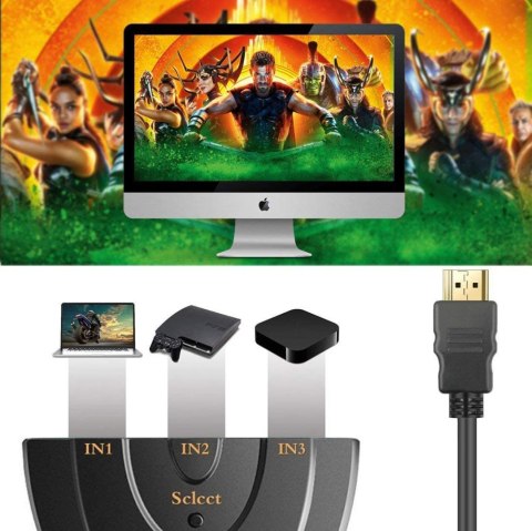 Switch przełącznik hdmi 3w1 full hd 4k rozdzielacz -e385