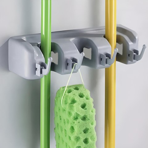 Uchwyt wieszak na narzedzia miotły mop grabie ścienny szeregowy 3 miejsca