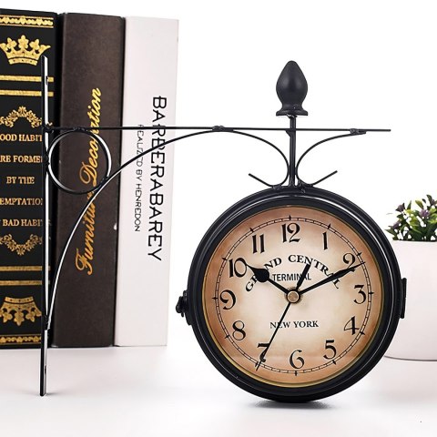 Zegar dwustronny ścienny dworcowy retro vintage metalowy czarny design 24cm