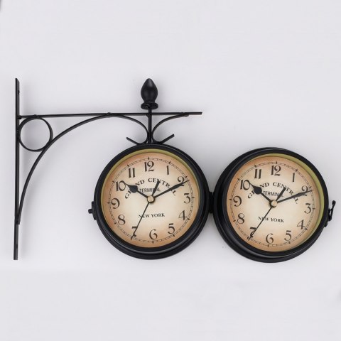 Zegar dwustronny ścienny dworcowy retro vintage metalowy czarny design 24cm