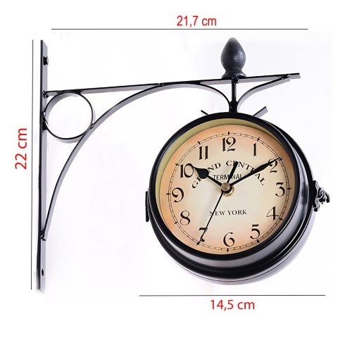 Zegar dwustronny ścienny dworcowy retro vintage metalowy czarny design 24cm