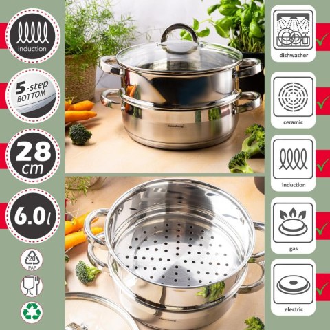 Garnek do gotowania na parze, 28cm, 6l klausberg, kb-9074