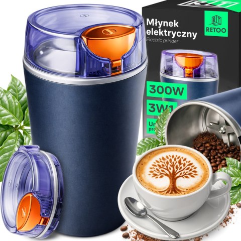 Elektryczny młynek do mielenia kawy orzechów przypraw 3w1 mocny 300w granat -e657