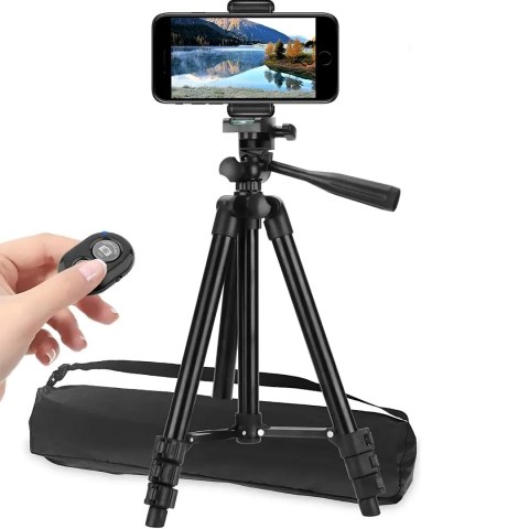 Statyw 4w1 tripod 103cm uchwyt na aparat telefon + pilot do zdjęć selfie