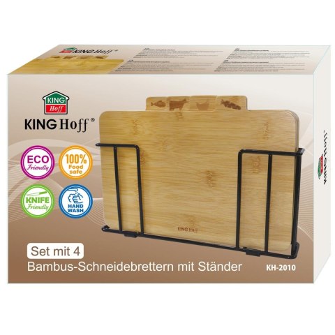 Zestaw 4 bambusowych desek do krojenia, ze stojakiem, kinghoff