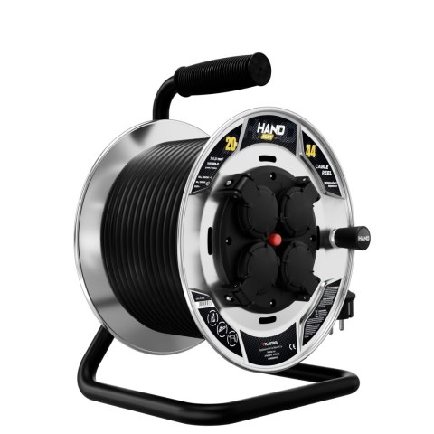 Przedłużacz bębnowy hand heavy; 4x2p+z; ip44; 16a; h05rr-f; 3×1,5; 20m; czarny