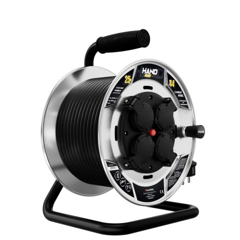 Przedłużacz bębnowy hand heavy schuko; 4x2p+z; ip44; 16a; h05rr-f; 3×1,5; 25m; czarny