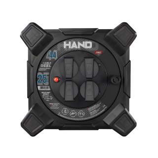 Przedłużacz bębnowy kwadratowy linia hand pro; 4x2p+z; ip44; 16a; h07rn-f; 3×1,5; 25m; czarny