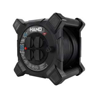 Przedłużacz bębnowy kwadratowy linia hand pro; 4x2p+z; ip44; 16a; h07rn-f; 3×1,5; 25m; czarny