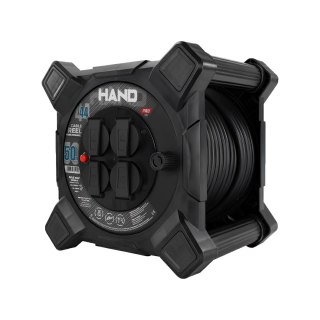 Przedłużacz bębnowy kwadratowy linia hand pro; 4x2p+z; ip44; 16a; h07rn-f; 3×1,5; 50m; schuko czarny