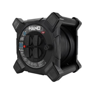 Przedłużacz bębnowy kwadratowy linia hand pro; 4x2p+z; ip44; 16a; h07rn-f; 3×2,5; 20m; schuko; czarny