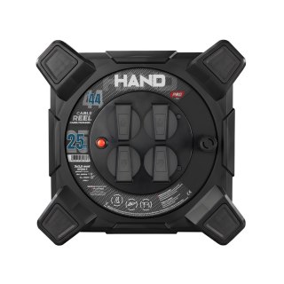 Przedłużacz bębnowy kwadratowy linia hand pro; 4x2p+z; ip44; 16a; h07rn-f; 3×2,5; 25m; schuko; czarny