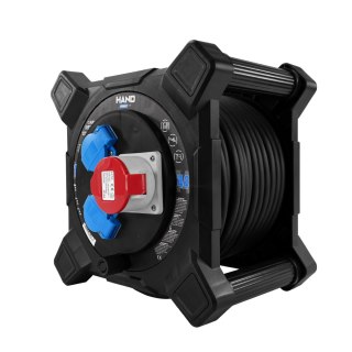 Przedłużacz bębnowy kwadratowy linia hand pwr; 4p+z; 2x2p+z; ip44; 16a;400v; h07rn-f; 5×2,5; 25m;schuko; czarny