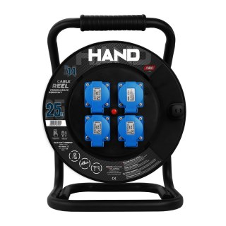 Przedłużacz bębnowy linia hand pro; 3x(2p+z) +1x(usb-a;usb-c); ip44; 16a; h05rr-f; 3×1,5; 25m; czarny