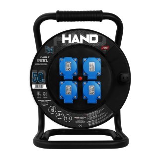 Przedłużacz bębnowy linia hand pro; 3x(2p+z) +1x(usb-a;usb-c); ip44; 16a; h07rn-f; 3×1,5; 50m; schuko czarny