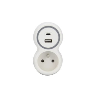 Rozgałęźnik jednokrotny, 1x gniazdo wtyczkowe z uziemieniem, 1xgniazdo usb a, 1xgniazdo usb c - pd20w
