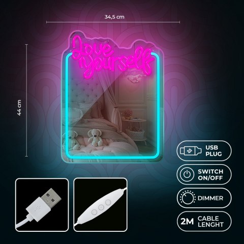 Neon mirror led love yourself błękit róż fmne01 forever light
