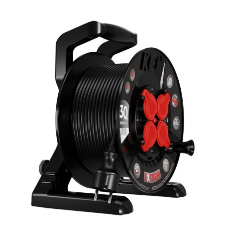 Przedłużacz bębnowy extrem line, 4x2p+z, ip44, 16a, h07bq-f, 3×1,5, 30m, czarny