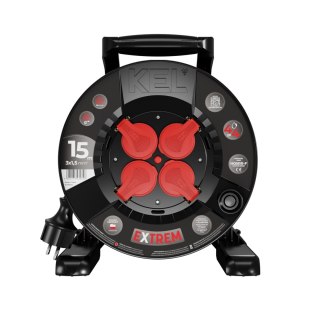 Przedłużacz bębnowy extrem line, 4x2p+z, ip44, 16a, h05rr-f, 3×1,5, 15m, czarny