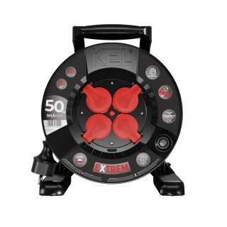 Przedłużacz bębnowy extrem line, 4x2p+z, ip44, 16a, h05rr-f, 3×1,5, 50m, czarny