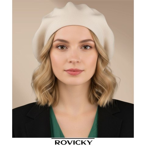 Beżowy, uniwersalny beret damski wykonany z akrylu - Rovicky
