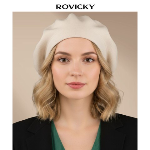 Beżowy, uniwersalny beret damski wykonany z akrylu - Rovicky