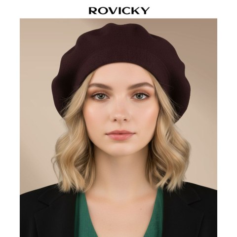 Brązowy, uniwersalny beret damski wykonany z akrylu - Rovicky