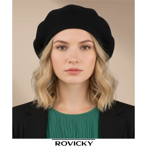 Ciepły, czarny beret damski wykonany z akrylu - Rovicky