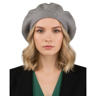 Ciepły, szary beret damski wykonany z akrylu - Rovicky
