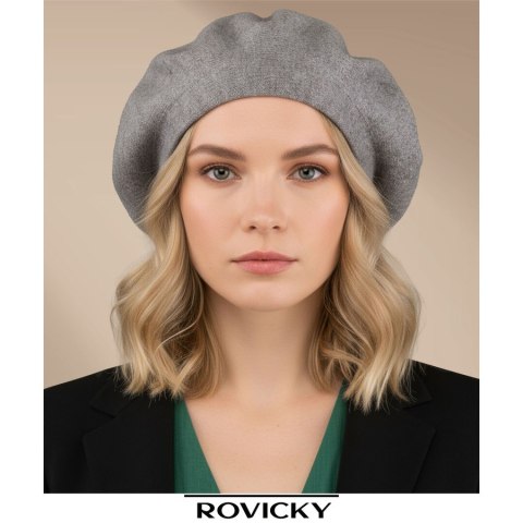 Ciepły, szary beret damski wykonany z akrylu - Rovicky
