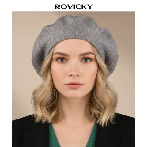Ciepły, szary beret damski wykonany z akrylu - Rovicky